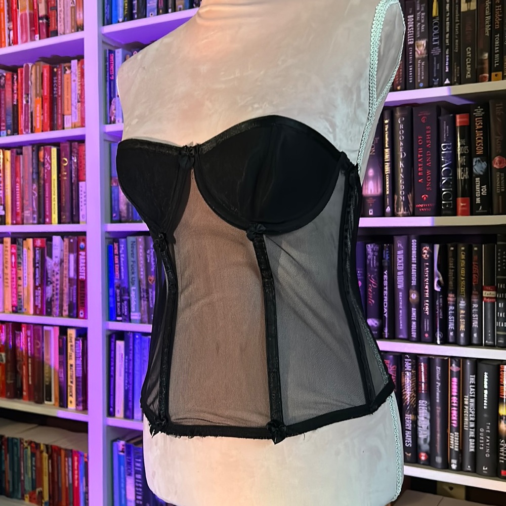 Black vintage mesh strapless corset with bows